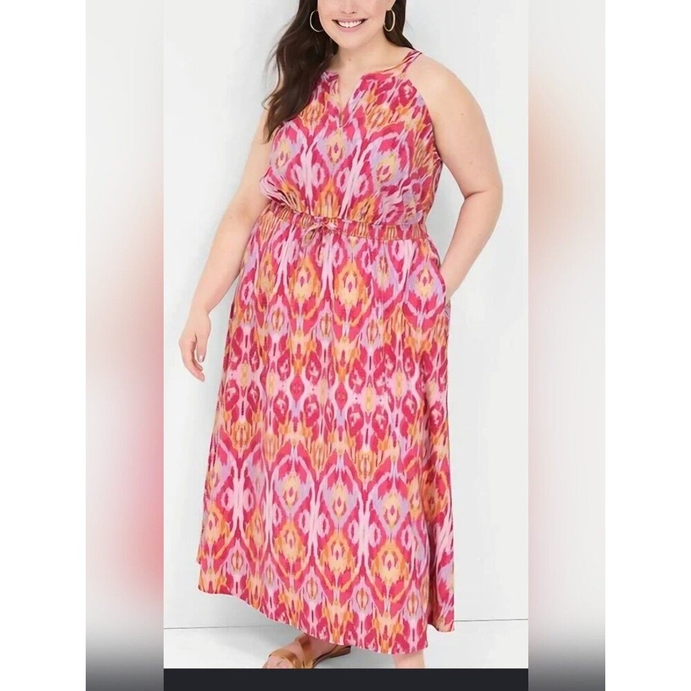 Sexy Lane Bryant Pink and Yellow Maxi Dress NWT Summer Wedding Guest. Vacation.